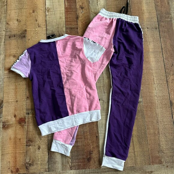 Black Pharaoh Womens Sweat suite set short sleeve top joggers pink purple -S - Picture 11 of 12